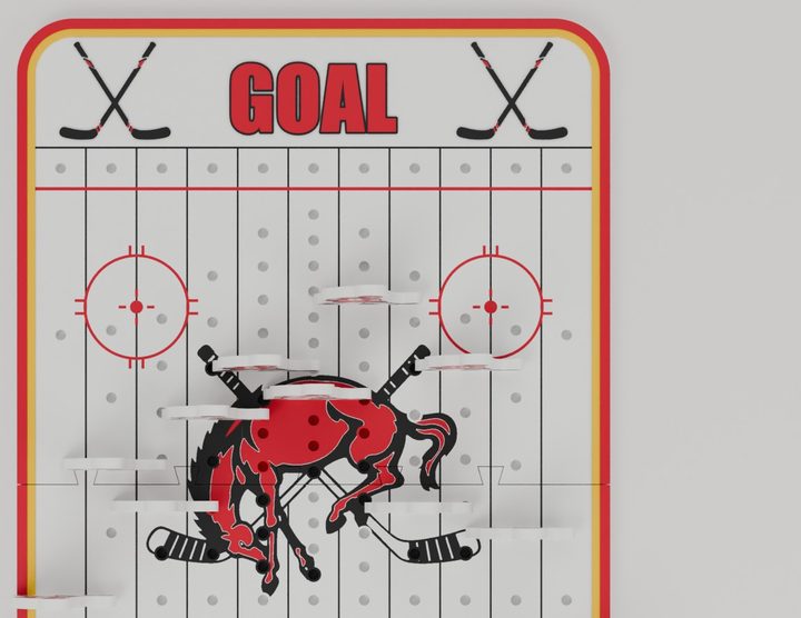 Top view of the rink board with the Broncos logo at center ice